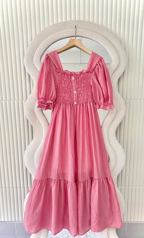 Summer Square Neckline Puff Sleeves Midi Dress